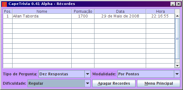 Tela de Exibi��o de Recordes